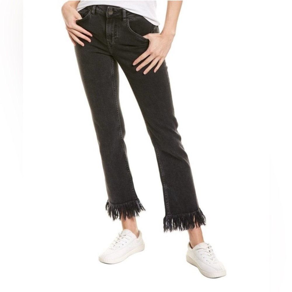 maje PANAKOG Black Skinny Jeans Cropped Frayed Hem Size 34 (24/0)